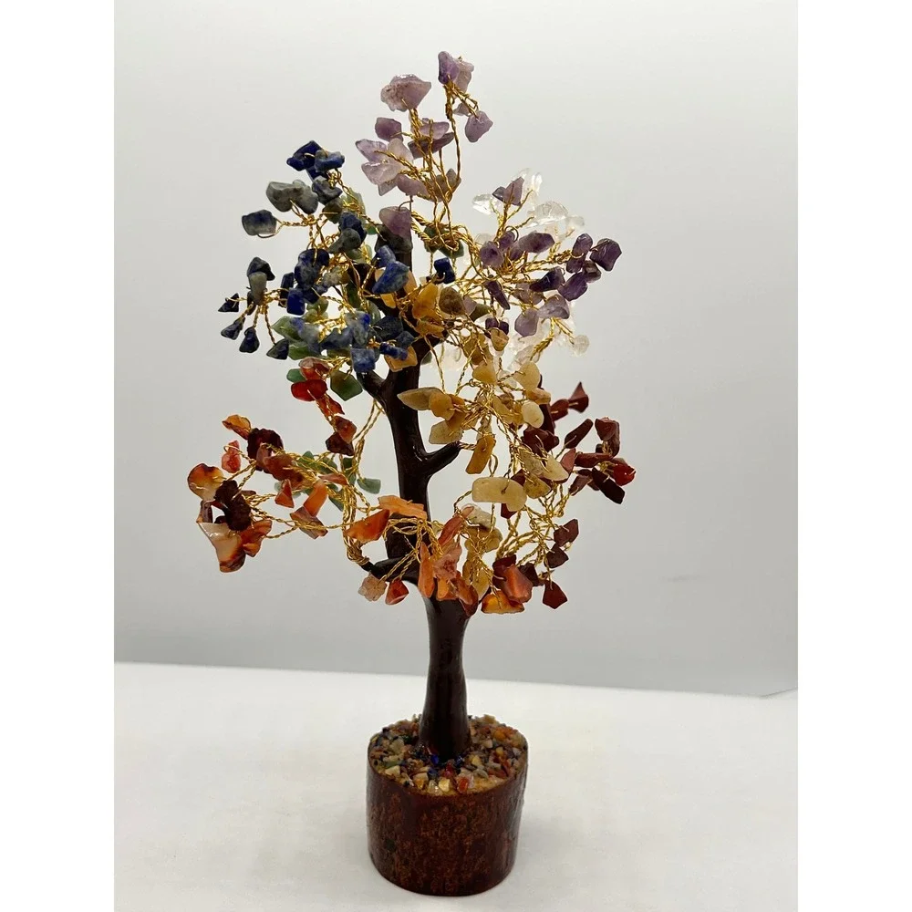 Gemstone Bonsai Tree of Life Sculpture Amethyst Quartz Lapis Chakra Feng Shui